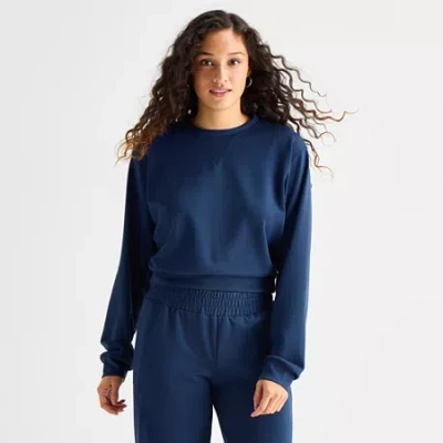 Arizona Womens Juniors Round Neck Long Sleeve Sweatshirt In Blue