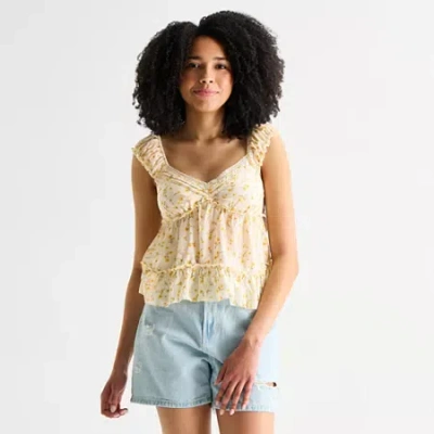 Arizona Womens Juniors Round Neck Short Sleeve Babydoll Top In Black