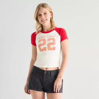 Arizona Womens Juniors Round Neck Short Sleeve Graphic T-shirt In White