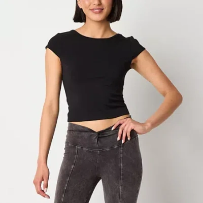 Arizona Womens Juniors Round Neck Short Sleeve T-shirt In Black