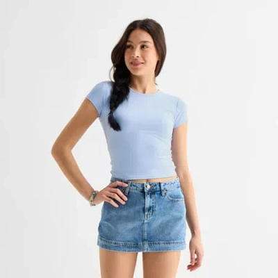 Arizona Womens Juniors Round Neck Short Sleeve T-shirt In Blue