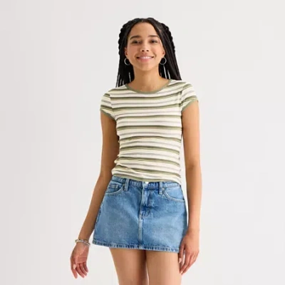 Arizona Womens Juniors Round Neck Short Sleeve T-shirt In Green