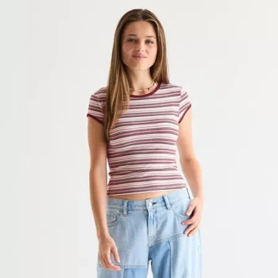 Arizona Womens Juniors Round Neck Short Sleeve T-shirt In Red