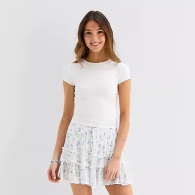 Arizona Womens Juniors Round Neck Short Sleeve T-shirt In White