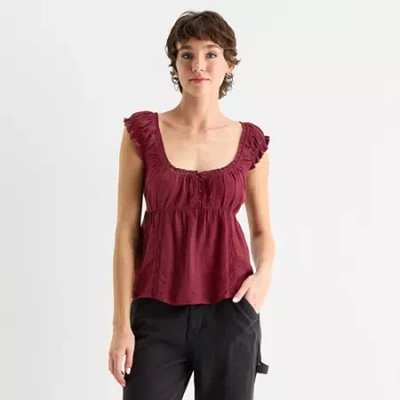 Arizona Womens Juniors Scoop Neck Short Sleeve Blouse In Red