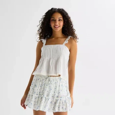 Arizona Womens Juniors Scoop Neck Sleeveless Camisole In White