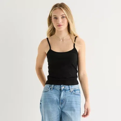 Arizona Womens Juniors Scoop Neck Sleeveless Tank Top In Black