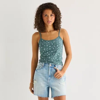 Arizona Womens Juniors Scoop Neck Sleeveless Tank Top In Blue