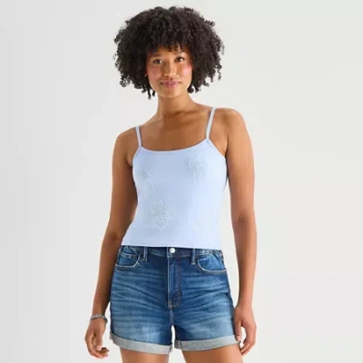 Arizona Womens Juniors Scoop Neck Sleeveless Tank Top In Blue