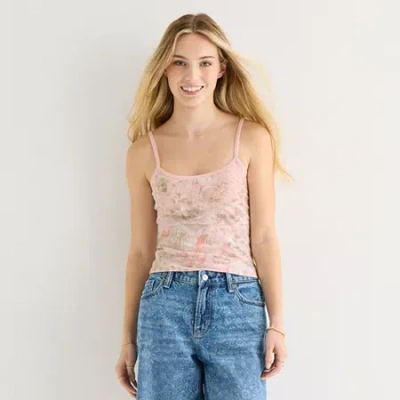 Arizona Womens Juniors Scoop Neck Sleeveless Tank Top In Pink