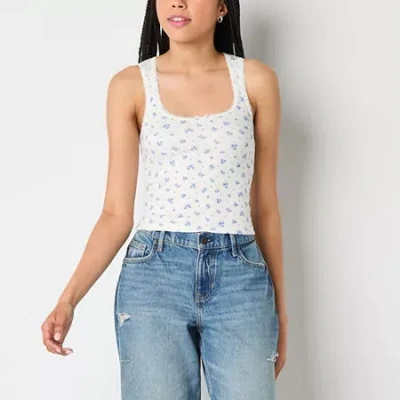 Arizona Womens Juniors Scoop Neck Sleeveless Tank Top In White