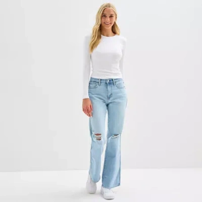 Arizona Womens Juniors Short High Rise Straight Leg Jean In Blue