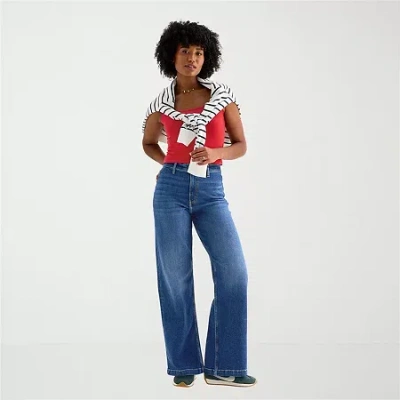 Arizona Womens Juniors Short Highest Rise Wide Leg Jean In Blue