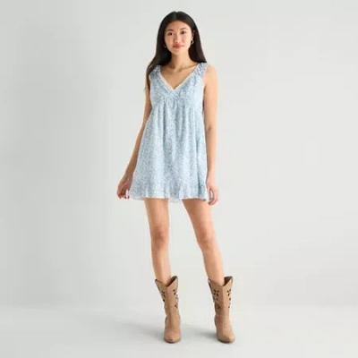 Arizona Womens Juniors Short Sleeve Babydoll Dress In Blue