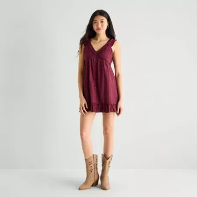 Arizona Womens Juniors Short Sleeve Babydoll Dress In Red