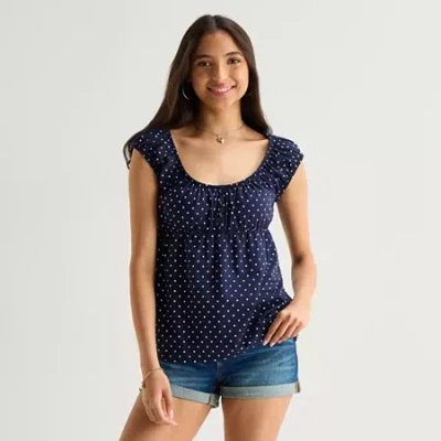 Arizona Womens Juniors Short Sleeve Babydoll Top In Blue