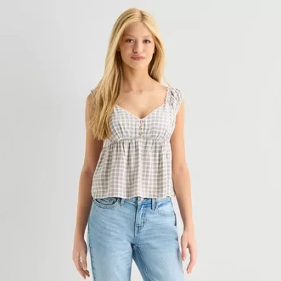 Arizona Womens Juniors Short Sleeve Babydoll Top In Brown