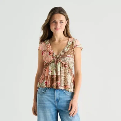 Arizona Womens Juniors Short Sleeve Babydoll Top In Pink