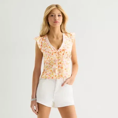 Arizona Womens Juniors Short Sleeve Blouse In Multi