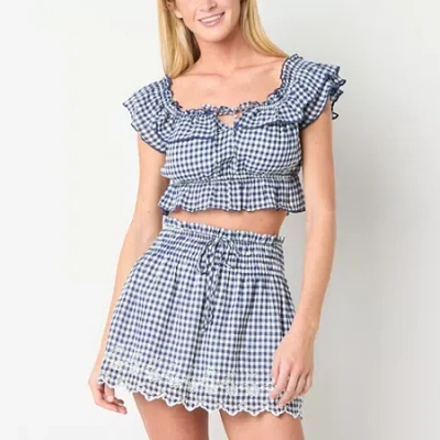 Arizona Womens Juniors Short Sleeve Peasant Top In Multi