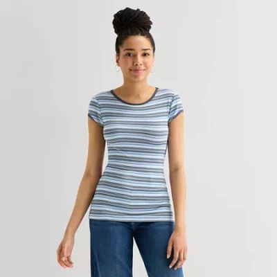 Arizona Womens Juniors Short Sleeve Regular Fit Graphic T-shirt In Blue