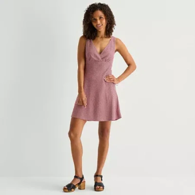 Arizona Womens Juniors Sleeveless Babydoll Dress In Red