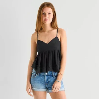 Arizona Womens Juniors Sleeveless Babydoll Top In Black