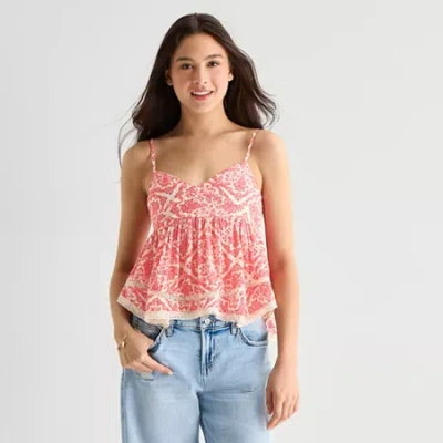 Arizona Womens Juniors Sleeveless Babydoll Top In Red