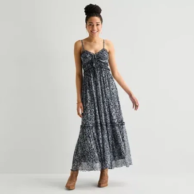 Arizona Womens Juniors Sleeveless Floral Maxi Dress In Blue