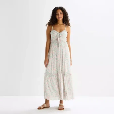 Arizona Womens Juniors Sleeveless Floral Maxi Dress In White
