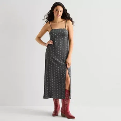 Arizona Womens Juniors Sleeveless Floral Midi Slip Dress In Burgundy