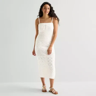 Arizona Womens Juniors Sleeveless Midi Sweater Dress In White