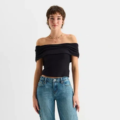 Arizona Womens Juniors Sleeveless Off The Shoulder Top In Black