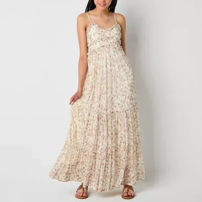 Arizona Womens Juniors Sleeveless Patchwork Maxi Dress In Red