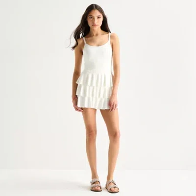 Arizona Womens Juniors Sleeveless Skater Dress In White