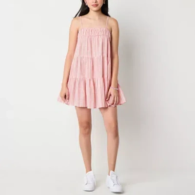 Arizona Womens Juniors Sleeveless Striped Swing Dresses In Purple