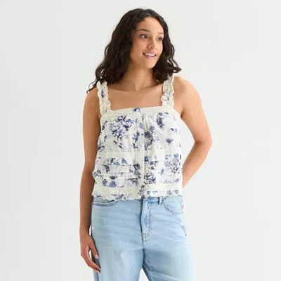 Arizona Womens Juniors Sleeveless Tank Top In Blue