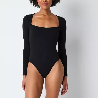 Arizona Womens Juniors Square Neck Long Sleeve Bodysuit In Black