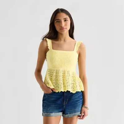 Arizona Womens Juniors Square Neck Sleeveless Babydoll Top In Multi