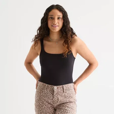 Arizona Womens Juniors Square Neck Sleeveless Bodysuit In Brown