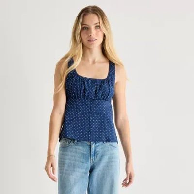 Arizona Womens Juniors Square Neck Sleeveless Tank Top In Blue