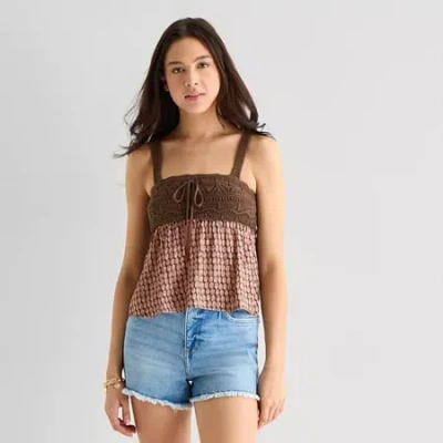 Arizona Womens Juniors Square Neck Sleeveless Tank Top In Brown