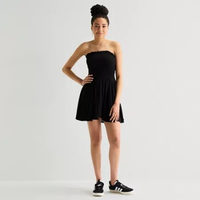 Arizona Womens Juniors Straight Neck Sundress In Black