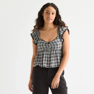 Arizona Womens Juniors Sweetheart Neck Sleeveless Babydoll Top In Black