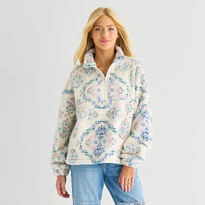 Arizona Womens Juniors Turtleneck Long Sleeve Sweatshirt In White