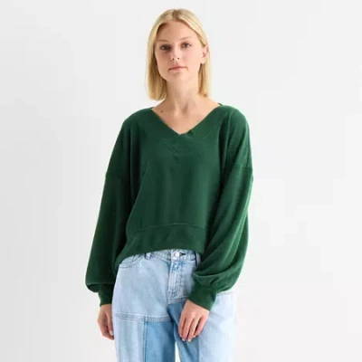 Arizona Womens Juniors V Neck Long Sleeve Blouse In Green