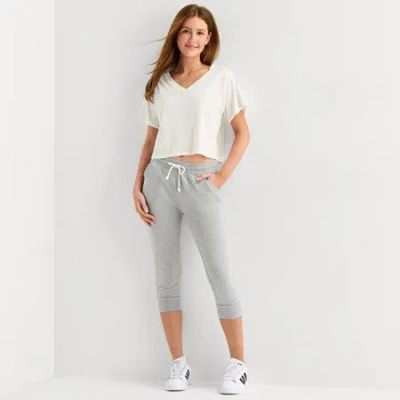 Arizona Womens Juniors V Neck Short Sleeve T-shirt In Gray