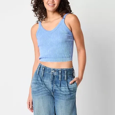 Arizona Womens Juniors V Neck Sleeveless Tank Top In Blue