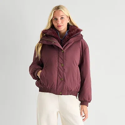 Arizona Womens Juniors Water Resistant Midweight Coat In Purple