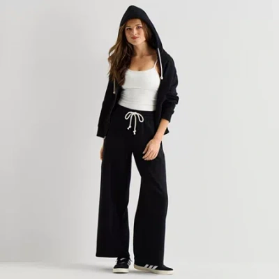 Arizona Womens Juniors Wide Leg Fleece Sweatpant In Black